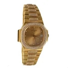 Patek Philippe — Patek Philippe Nautilus 3800/1 in 18k Yellow Gold, Custom Diamond Bezel — Watch — resale