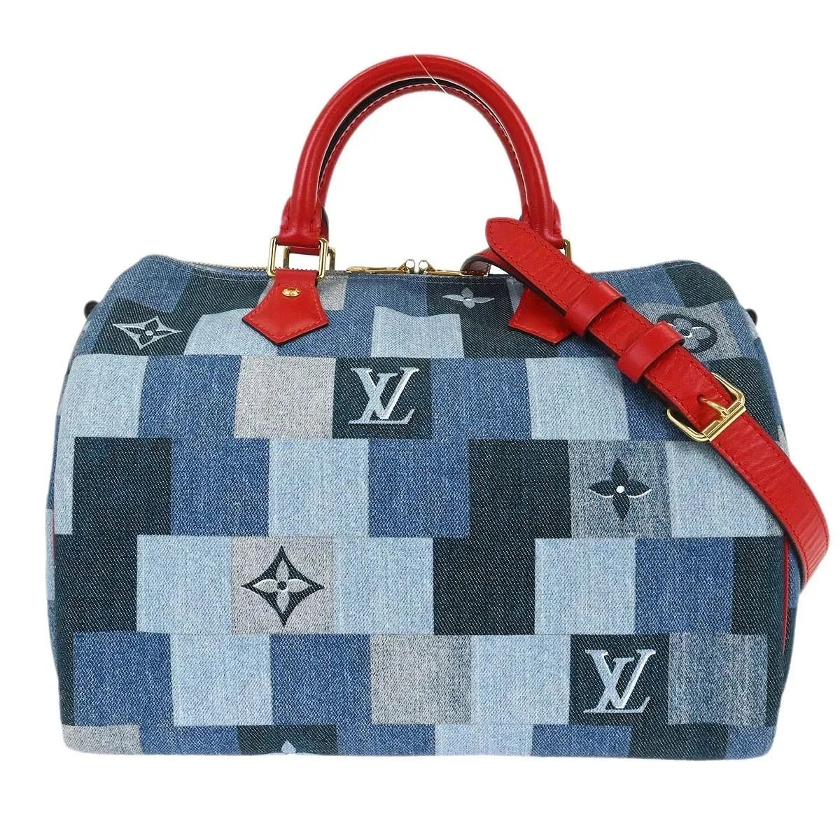 Louis Vuitton — Louis Vuitton Speedy Bandouliere and Patchwork Denim_jeans — Handbag — resale