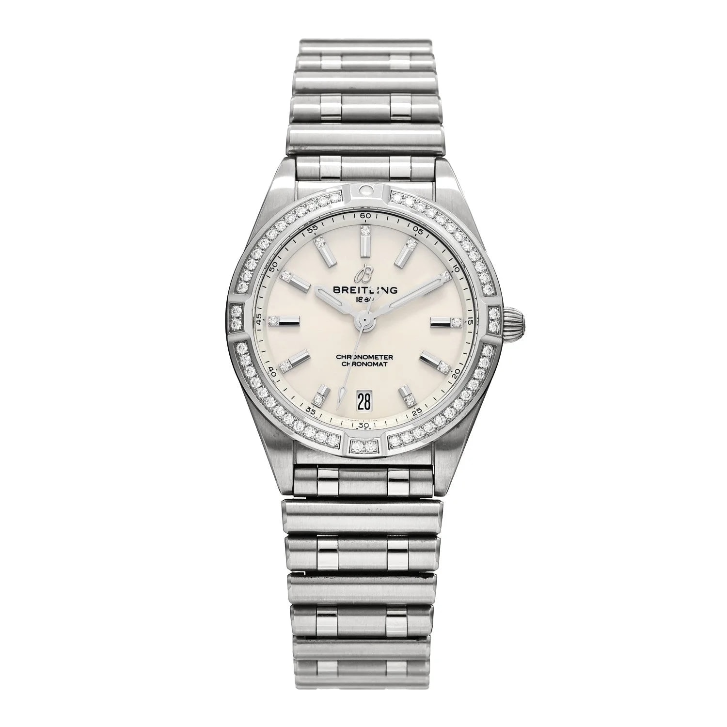 Stainless Steel Diamond Bezel 32mm Chronomat Quartz Silver A77310591A1A1