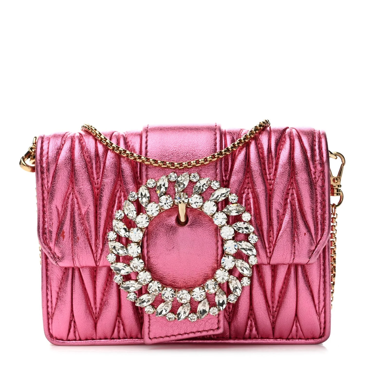 Miu Miu — Metallic Matelasse Embellished Lady Crossbody — Handbag — resale