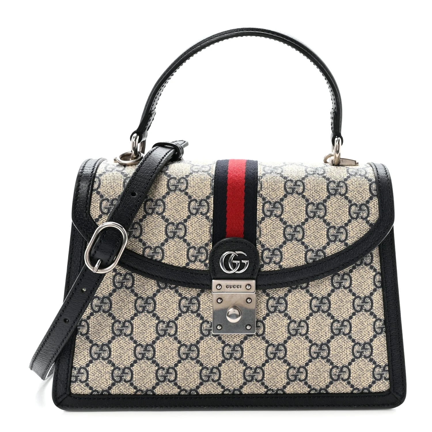Gucci — Textured Dollar Web Small Ophidia Padlock Top Handle — Handbag — resale