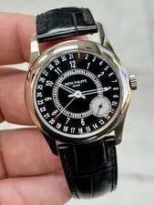 Patek Philippe — 2018 Patek Philippe Calatrava Ebony Black Sunburst Dial on Strap 6006G-001 — Watch — resale