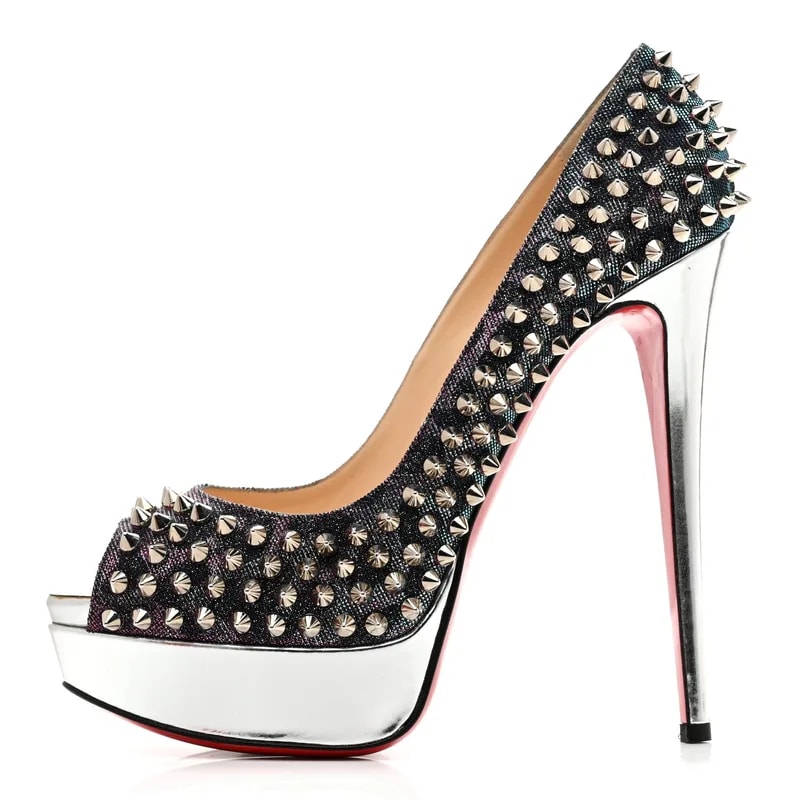 Christian Louboutin — Lame Lady Peep Spikes 150 39 — Designer Shoe — resale