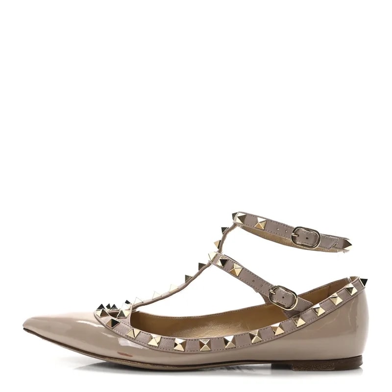 Valentino Garavani — Rockstud Cage Ballerina 38.5 Poudre — Designer Shoe — resale