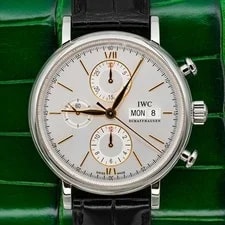 IWC — 2021 IWC Portofino Chronograph IW391031 42 Silver Dial Black Alligator Strap B+P — Watch — resale