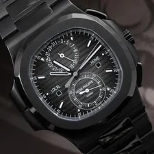 Patek Philippe — Patek Philippe Nautilus 5990/1A-001 Grey Chronograph Dual Time Dial Black PVD... — Watch — resale