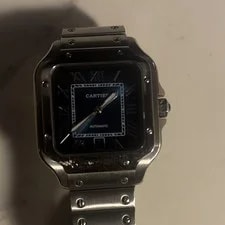 Cartier — Cartier Santos Automatic Stainless Steel Bracelet Black/Blue Dial 100m — Watch — resale