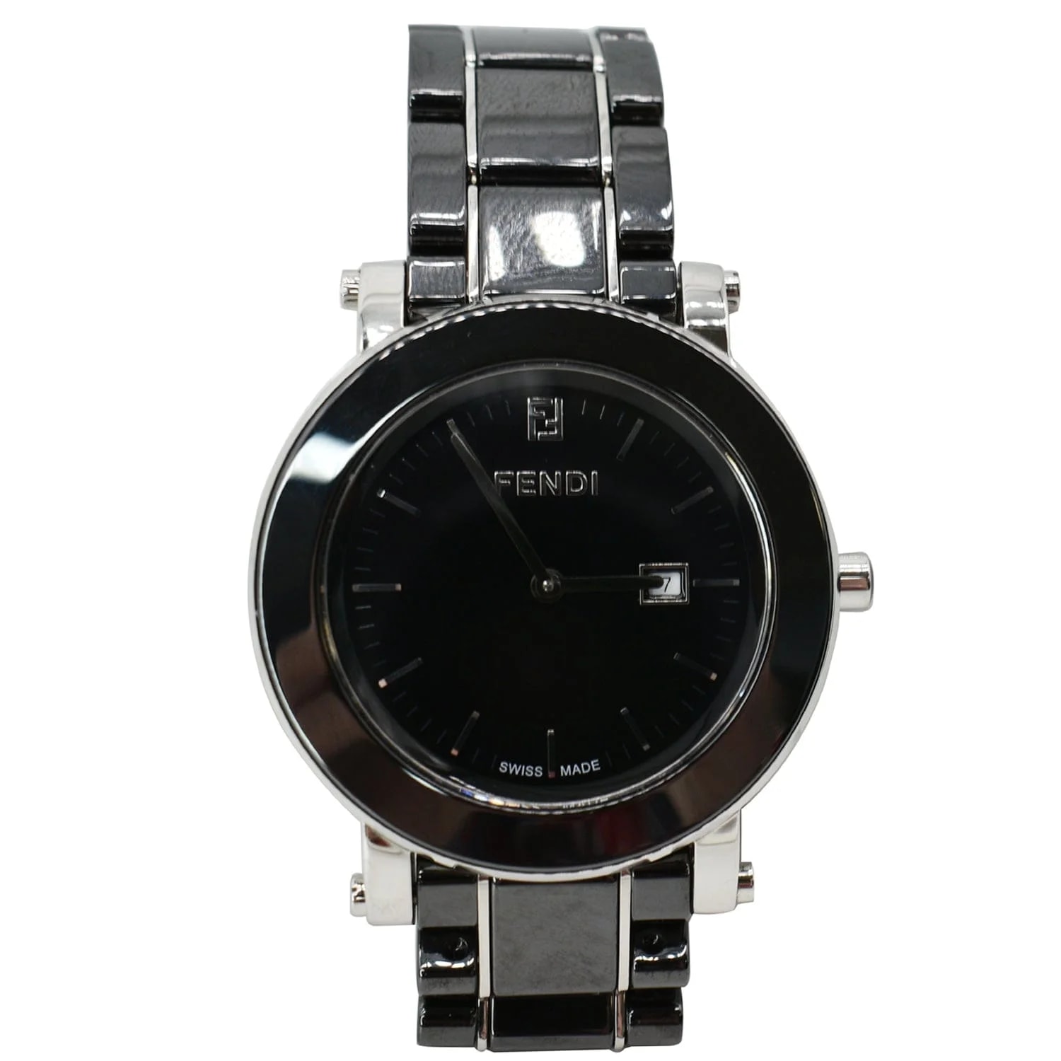 Fendi — Fendi Ceramic Swiss Analog SS Bracelet Date Black Dial 37MM — Watch — resale