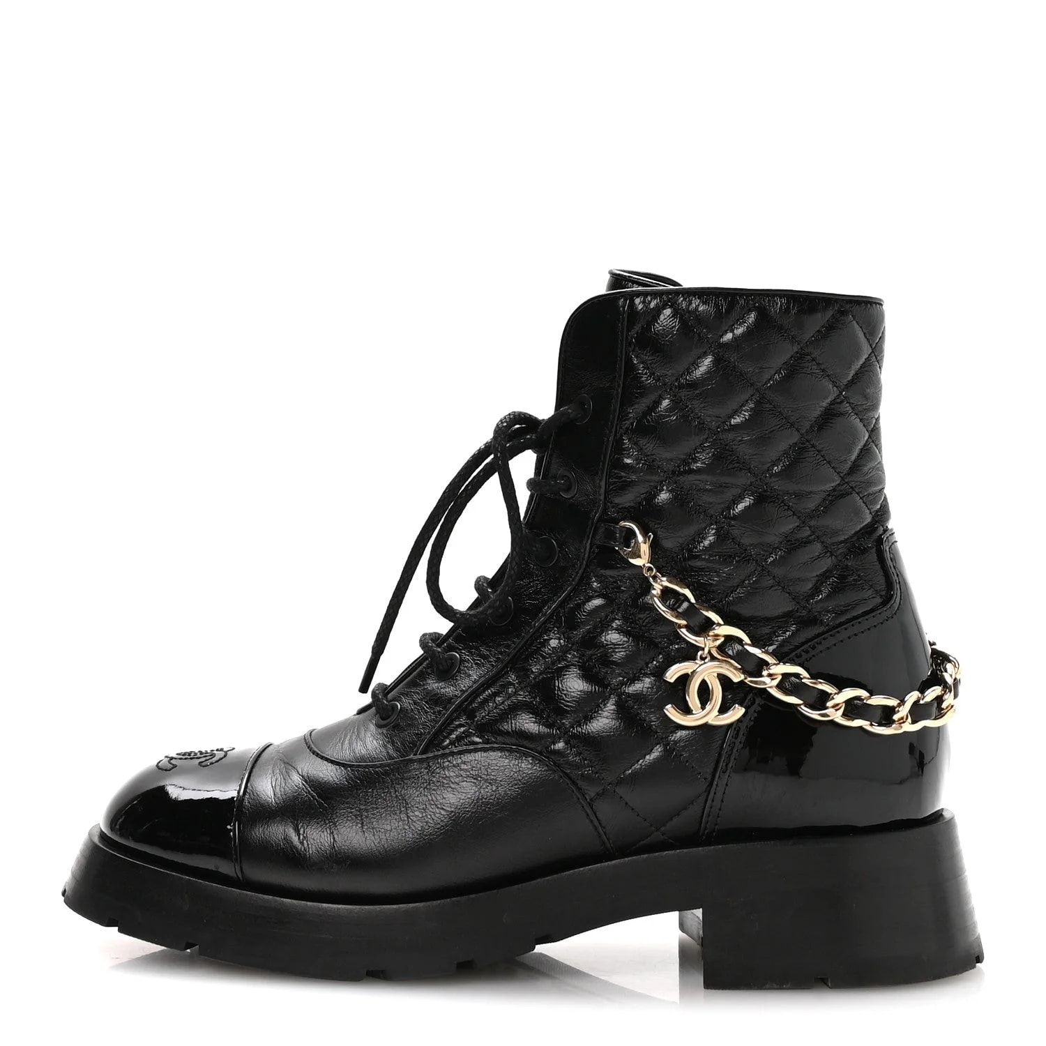 Chanel — Shiny Chain Lace Up Combat 40 — Designer Shoe — resale