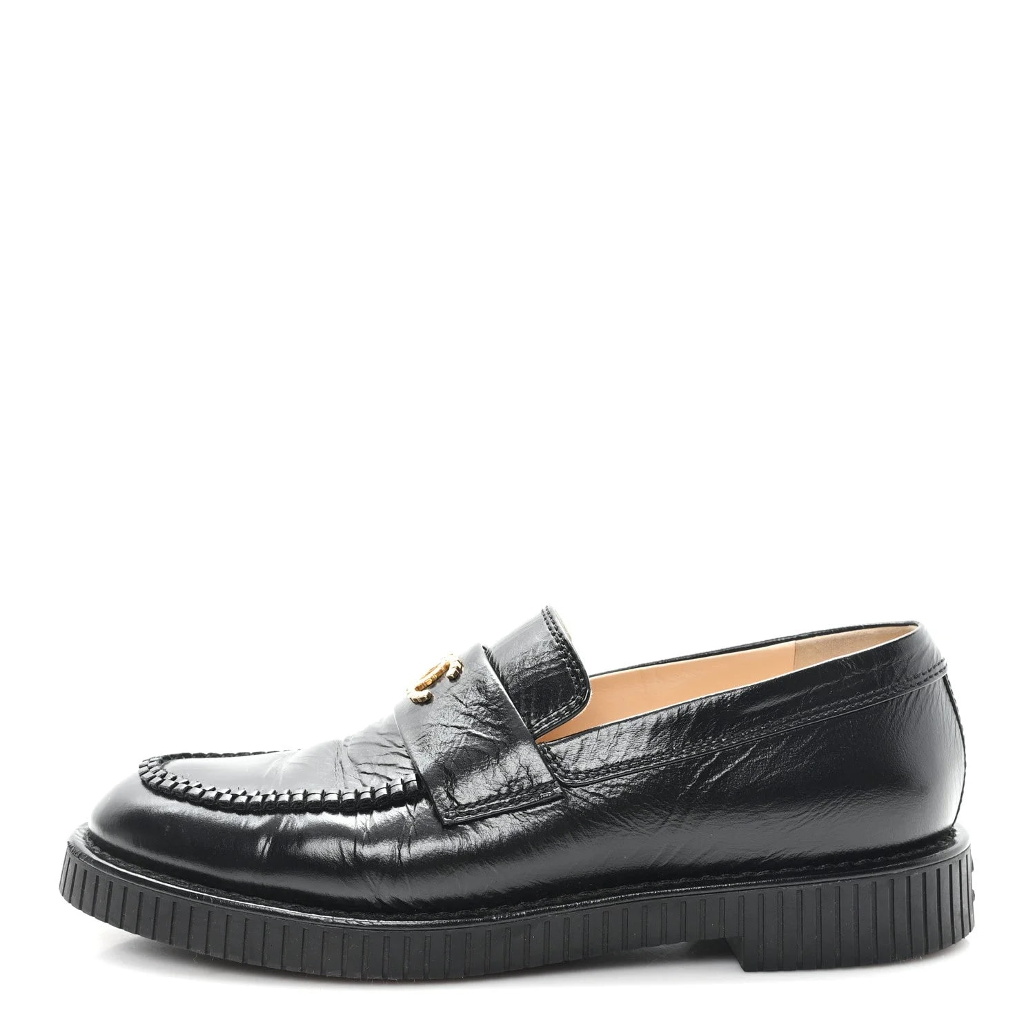 Chanel — Shiny Crumpled CC Mocassin — Designer Shoe — resale