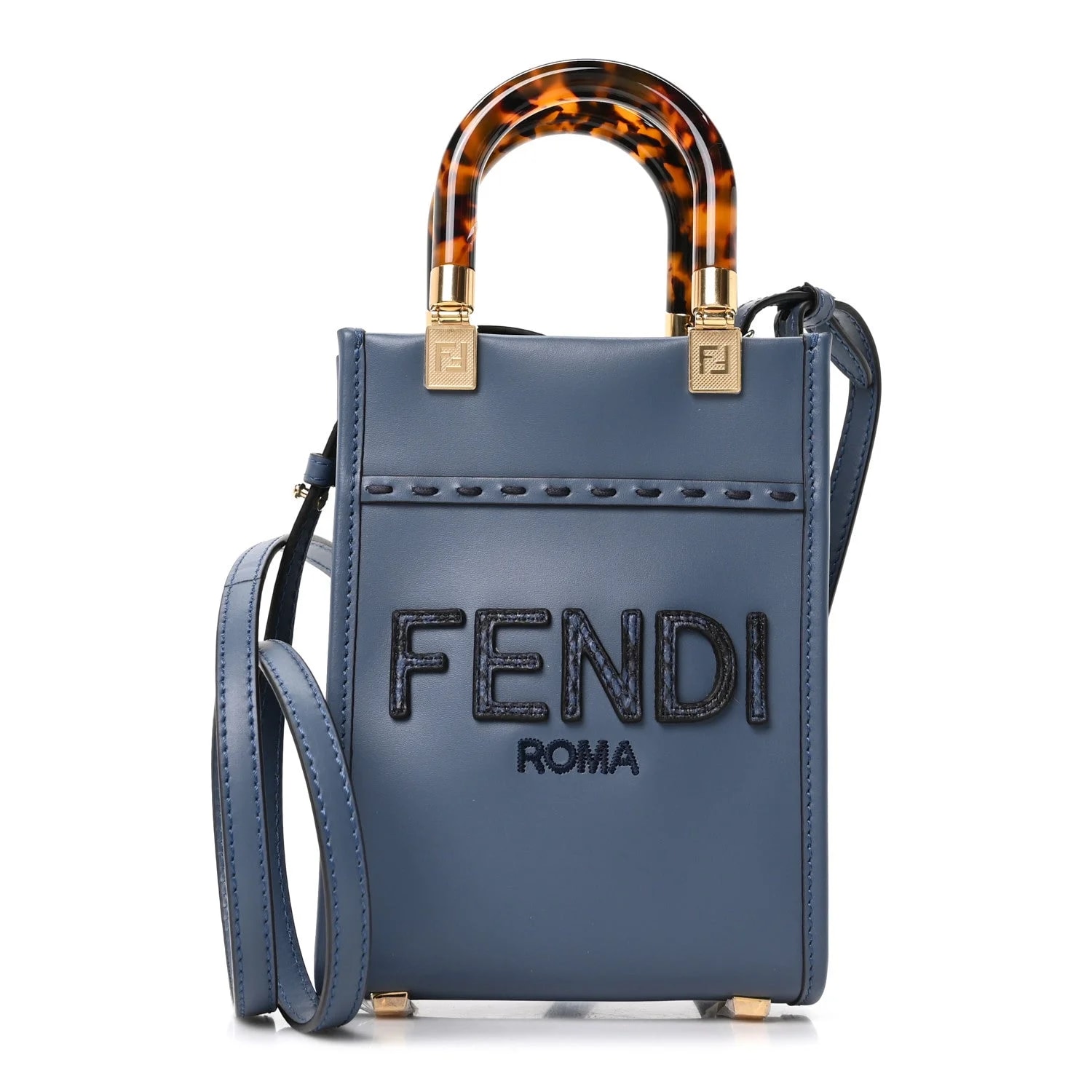 Fendi — Vitello King Plexiglass Elaphe Print Logo Mini Fendi Sunshine Shopper Mirto — Handbag — resale