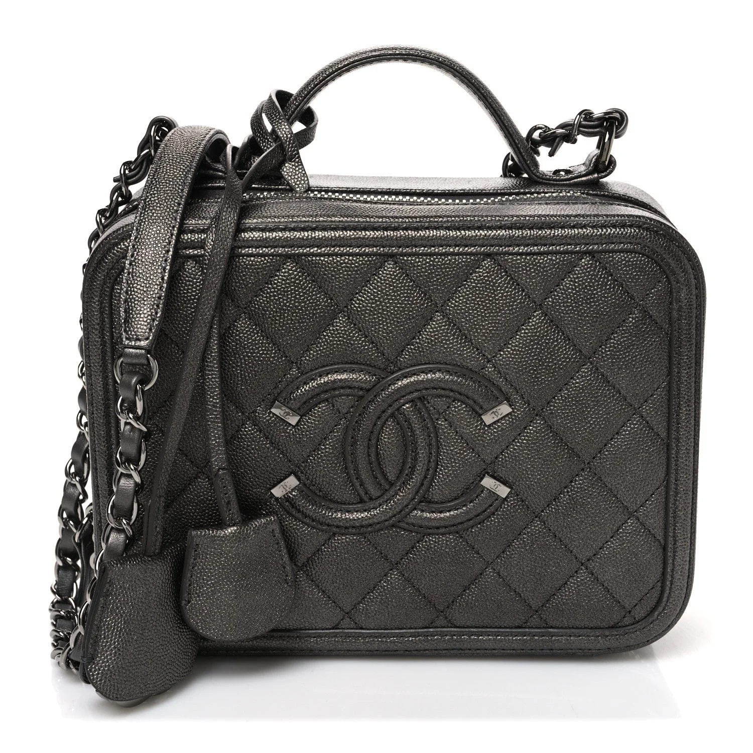 Chanel — Metallic Medium CC Filigree Vanity Case Dark — Handbag — resale
