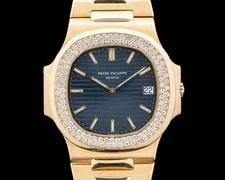 Patek Philippe — Patek Philippe 3700/013 Nautilus 18K Yellow Gold Diamond Bezel Blue Dial — Watch — resale