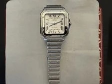 Cartier — Cartier Santos Automatic Date White Roman Dial Steel Bracelet W/ Box — Watch — resale