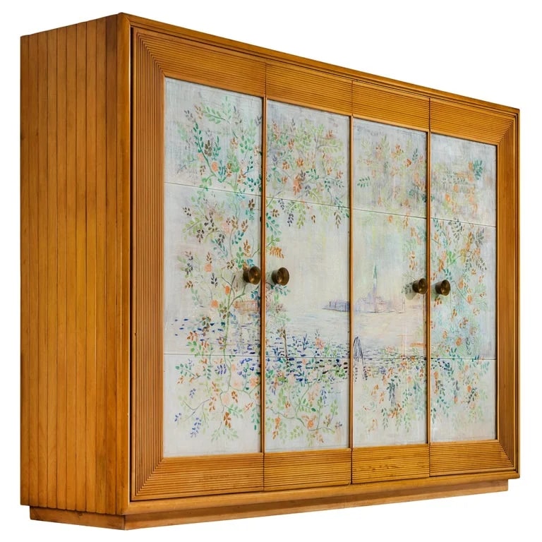 Osvaldo Borsani — Unique Osvaldo Borsani Highboard in With Romantic Painted Panels — Furniture — resale