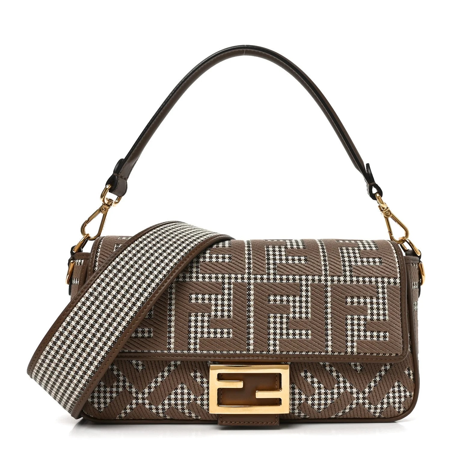 Fendi — Vitello King Houndstooth Embroidered Baguette Moro — Handbag — resale