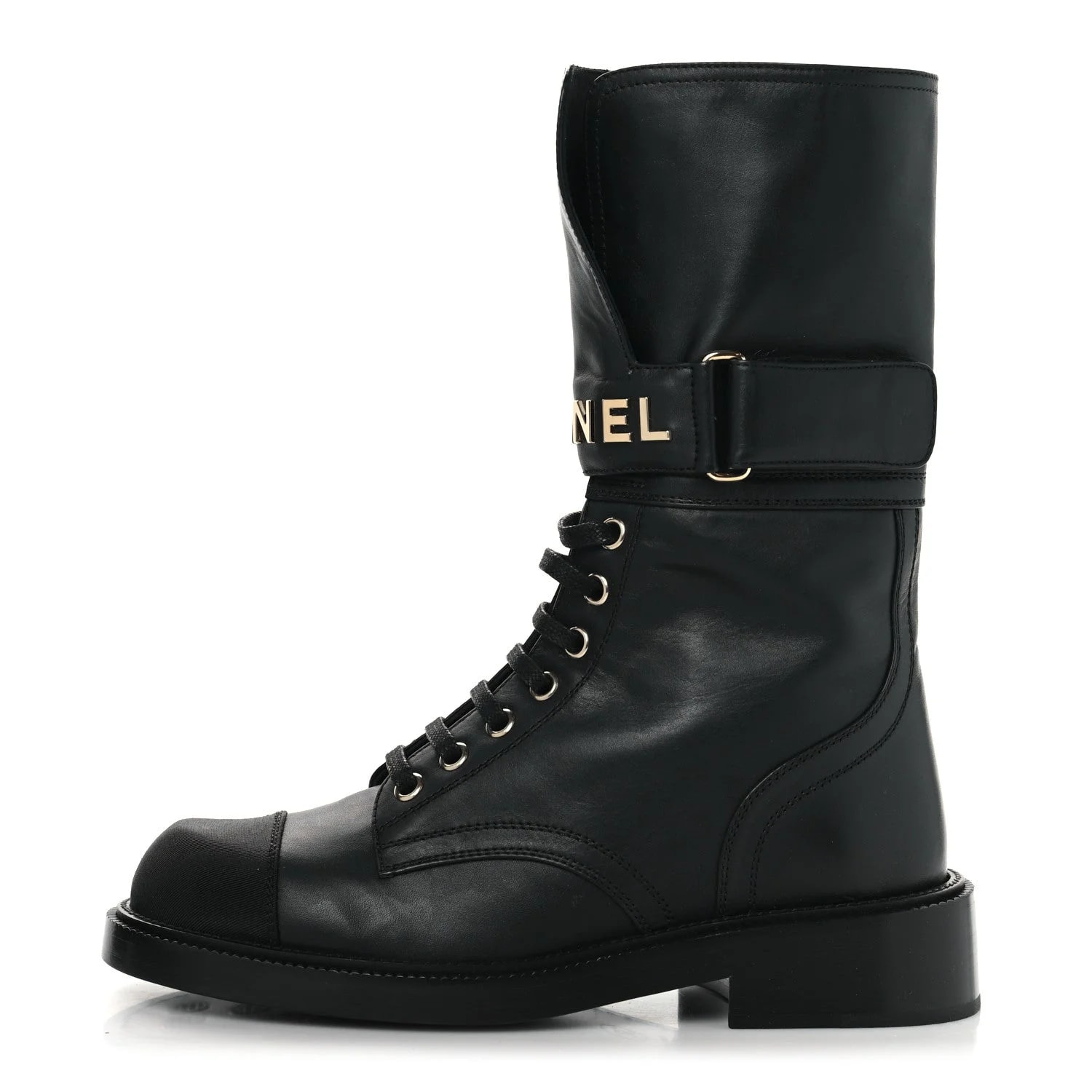 Chanel — Shiny Grosgrain Lace Up Combat 36.5 — Designer Shoe — resale