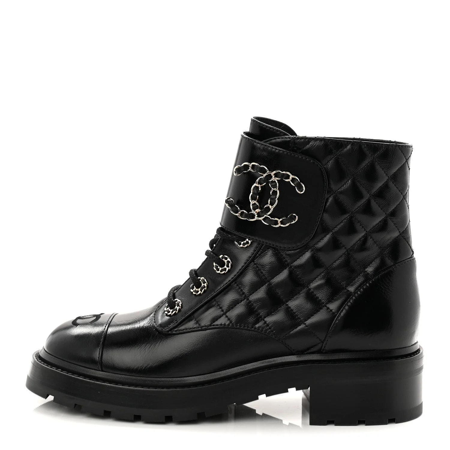 Shiny Lace Up Combat 39 — Designer Shoe — resale