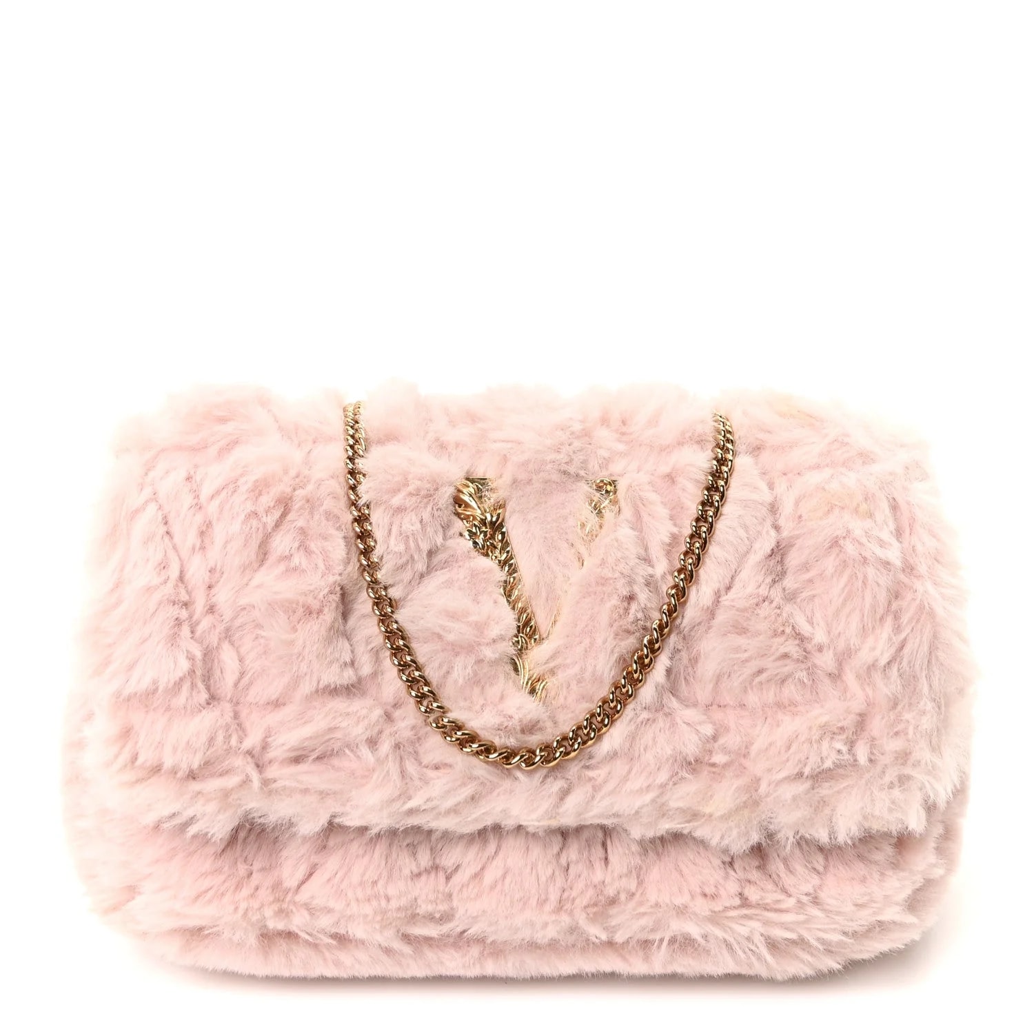 Versace — Faux Fur Virtus V Mini Chain Flap English — Handbag — resale
