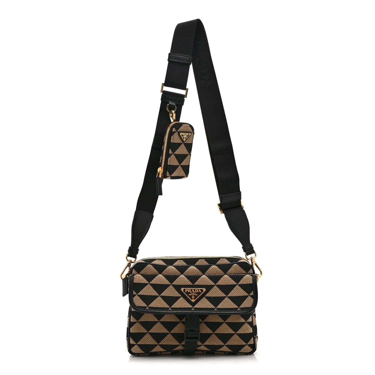 Prada — Triangolo Symbole Embroidered Pocket Single Snap Buckle Messenger Flap Corda — Handbag — resale