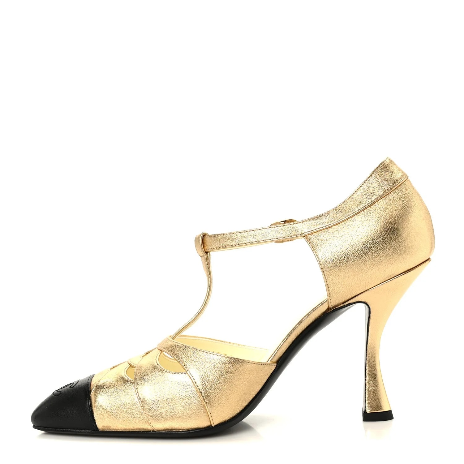 Chanel — Laminated Cap Toe CC Mary Jane 38 — Designer Shoe — resale