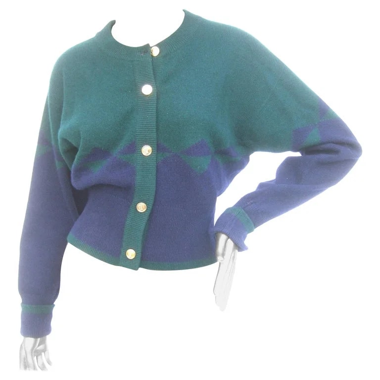 Chanel — Chanel & Gilt Metal Logo Button Cardigan Circa 1990 — Clothing — resale