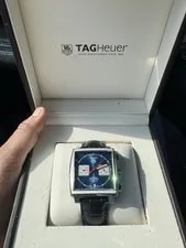 Tag Heuer — TAG Heuer Monaco Calibre 12 Automatic Chronograph Blue Dial Leather W/ Box — Watch — resale