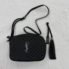 Saint Laurent — Saint Laurent Chevron Tassel Logo Small Crossbody Dust — Handbag — resale