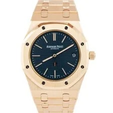 Audemars Piguet — 2014 Audemars Piguet Royal Oak Blue 39mm 18K Rose Gold 15202OR.00.1240OR.01 B+P — Watch — resale