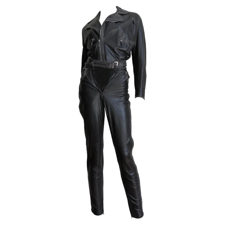 Gianni Versace — Gianni Versace A/W 1992 Motorcycle Jacket and Pants With Chain Trim — Clothing — resale