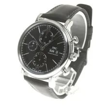 IWC Schaffhausen — IWC Schaffhausen Portofino IW391002 42mm SS Black Dial Leather Chronograph #C439 — Watch — resale