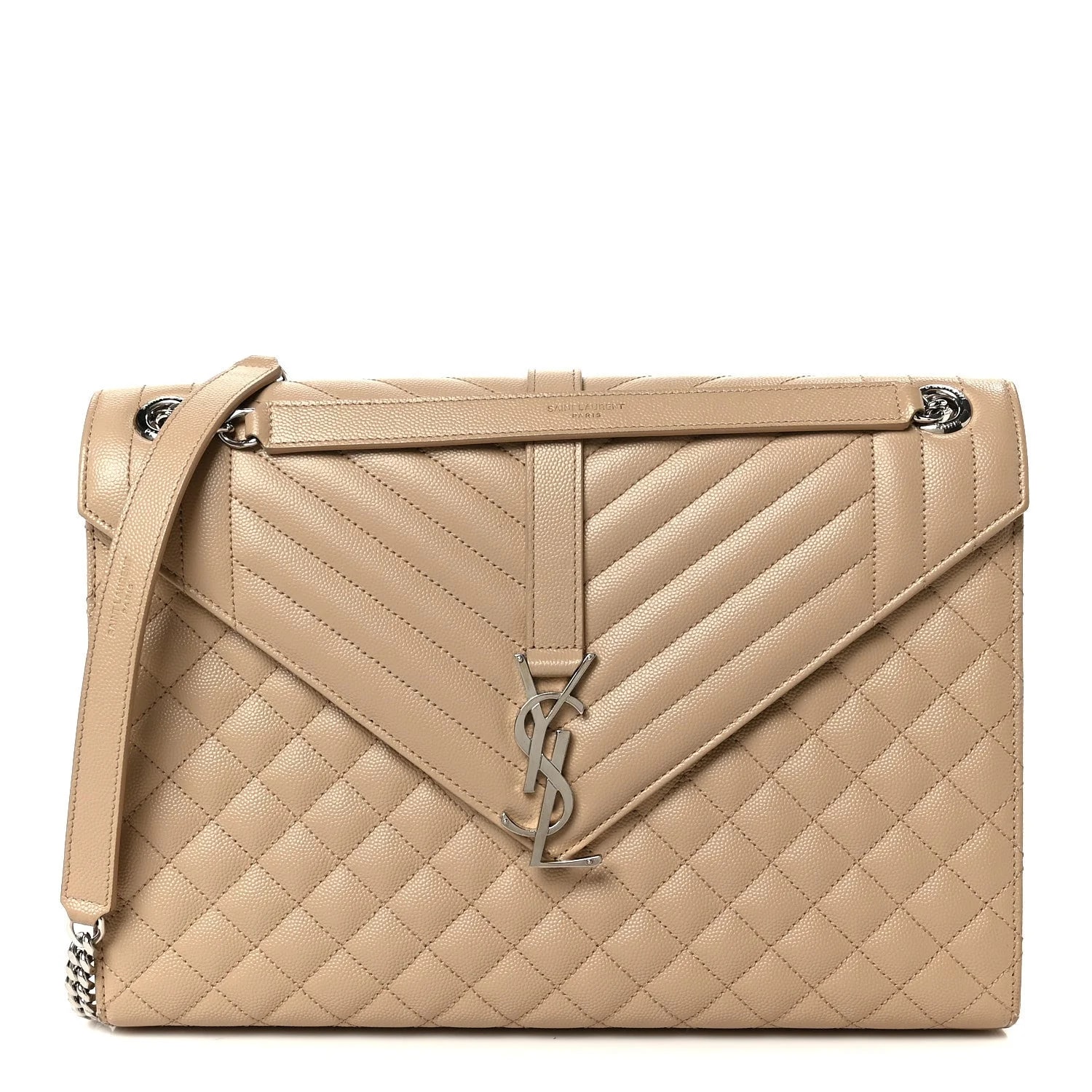 Saint Laurent — Grain de Poudre Large Tri-Quilt Satchel Dark — Handbag — resale