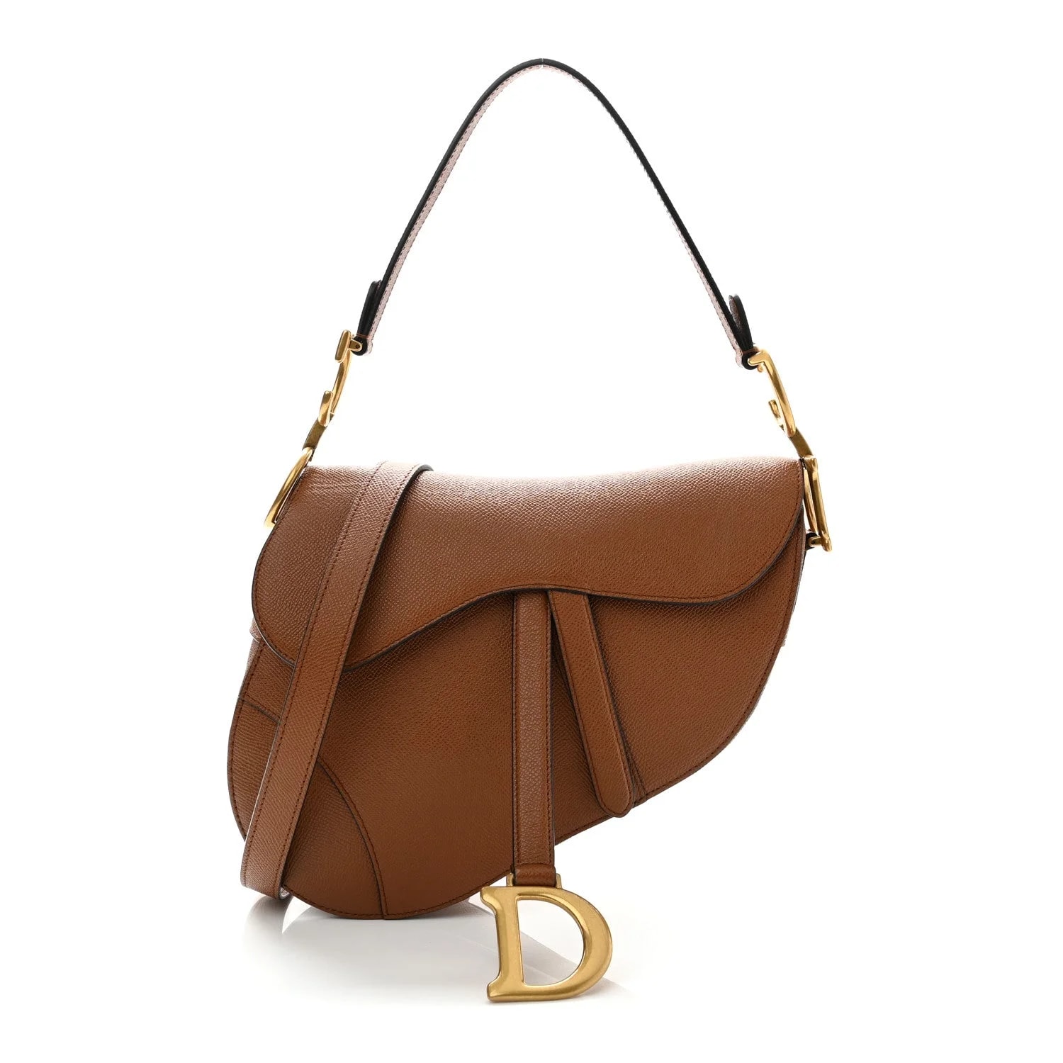 Dior — Grained Saddle With Strap Golden — Handbag — resale