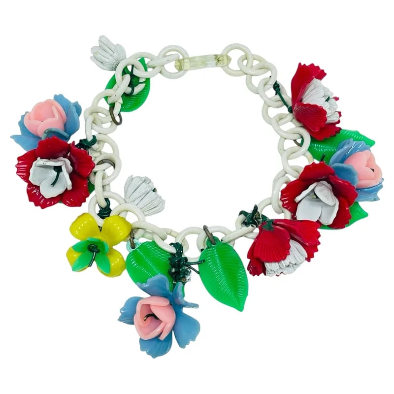 Early Chain Colorful Flowers 1950s Charm — Jewelry — resale