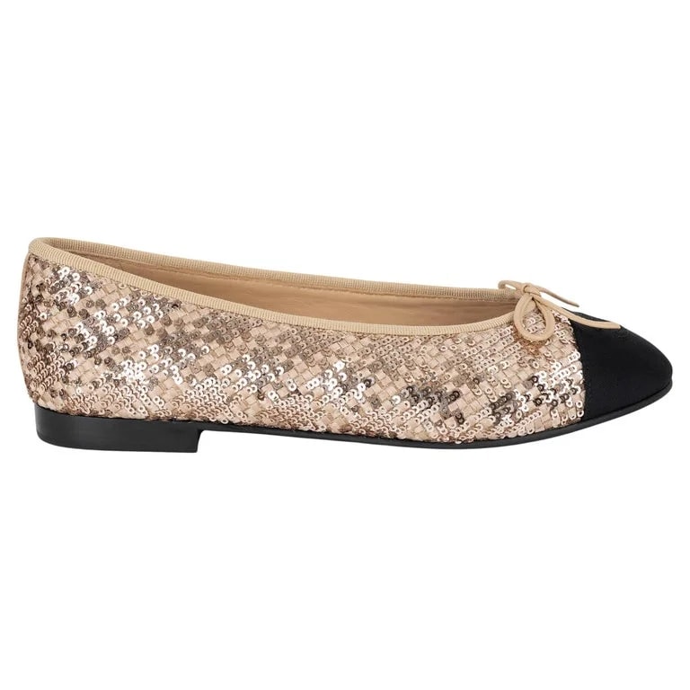 Chanel — Chanel 25B Sequin & Grosgrain Ballet 38.5 Fit 38 — Designer Shoe — resale