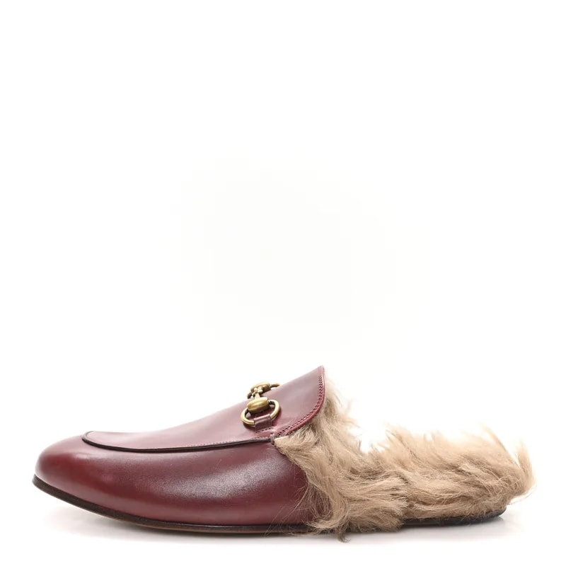 Gucci — Etis Glamour Granada Kid Fur Princetown Slippers 8.5 Naturale — Designer Shoe — resale