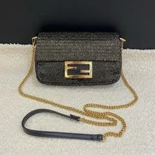 Fendi — 100% Auth Fendi Mini Baguette Woven Fabric HDW — Handbag — resale