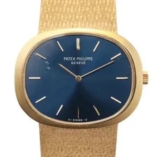 Patek Philippe — 1970s Patek Philippe 3583 Ellipse 34mm 18k Gold Blue Sigma Dial Mesh — Watch — resale