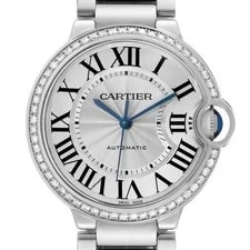 Cartier — Cartier Ballon Bleu 36 Midsize Steel Diamond Silver Dial W4BB0017 Box Card — Watch — resale