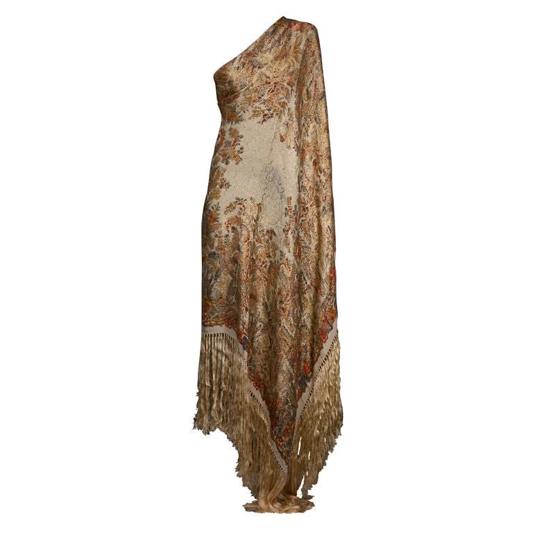 Art Deco Lame Broche Fringed Shawl