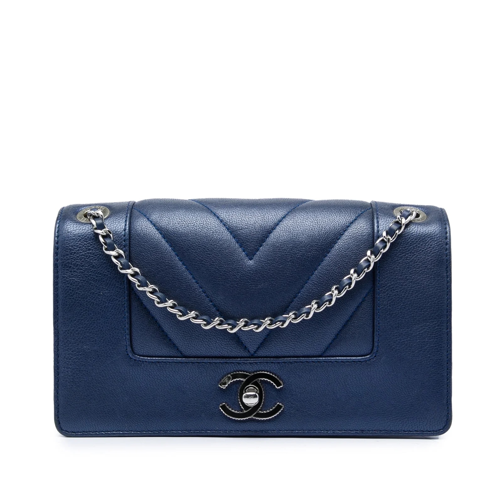 Chanel — Medium Chevron Metallic Mademoiselle Flap — Handbag — resale