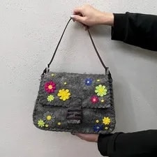 Fendi — ☆☆☆☆Fendi Felt Flower Mamma Baguette GM & — Handbag — resale