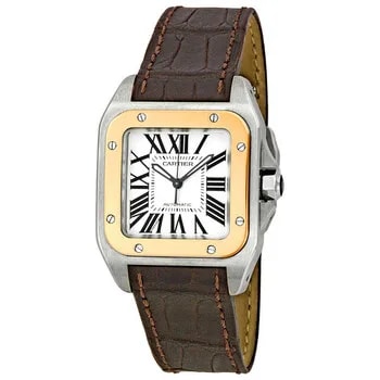 Cartier — Santos 100 Silver Dial 18kt Rose Gold Midsize W20107X7 — Watch — resale