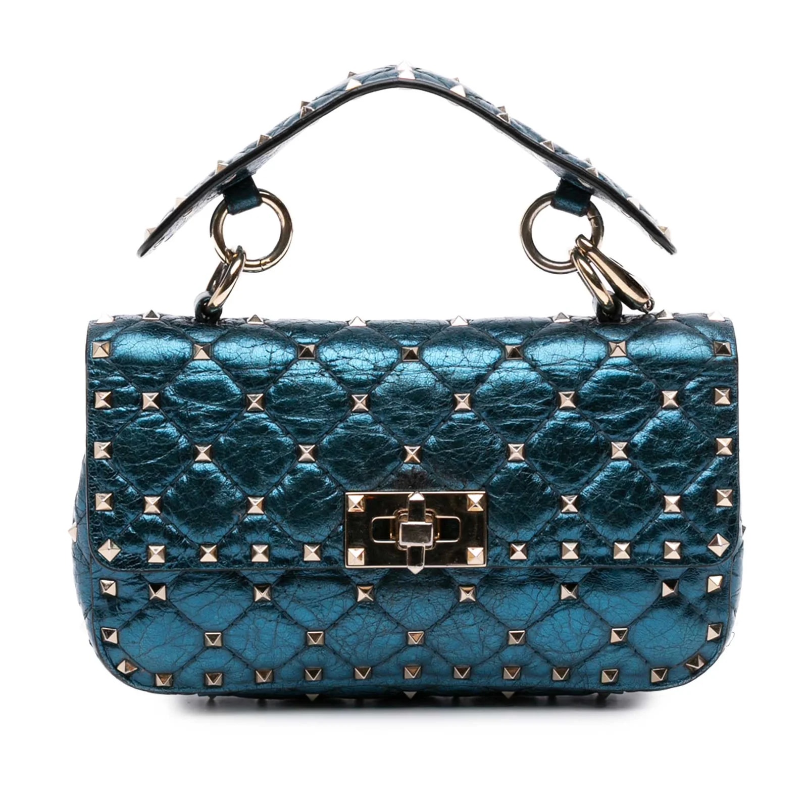 Valentino — Small Metallic Rockstud Spike Satchel — Handbag — resale