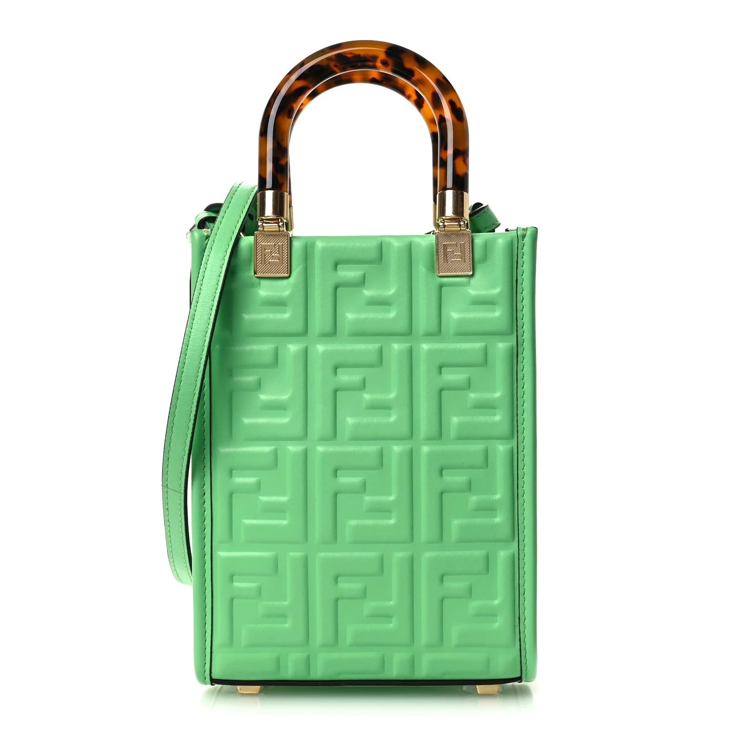Fendi — Vitello Plexiglass Embossed Mini Fendi Sunshine Shopper Edamame — Handbag — resale