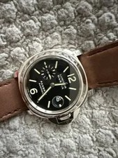 Panerai — Panerai Luminor Marina Steel Auto 44mm Black Dial Leather Strap PAM 104 — Watch — resale