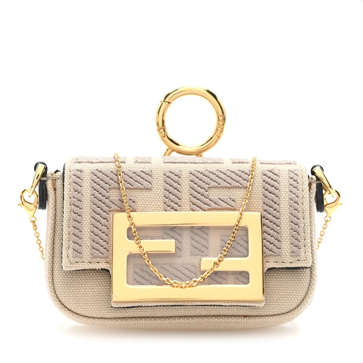 Fendi — Vitello King Embroidered Nano Maxi Buckle Baguette Charm Nuvola — Handbag — resale
