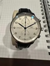 IWC — Authentic IWC Portugiese Chronograph Stainless Steel, White Dial Blue Hands — Watch — resale