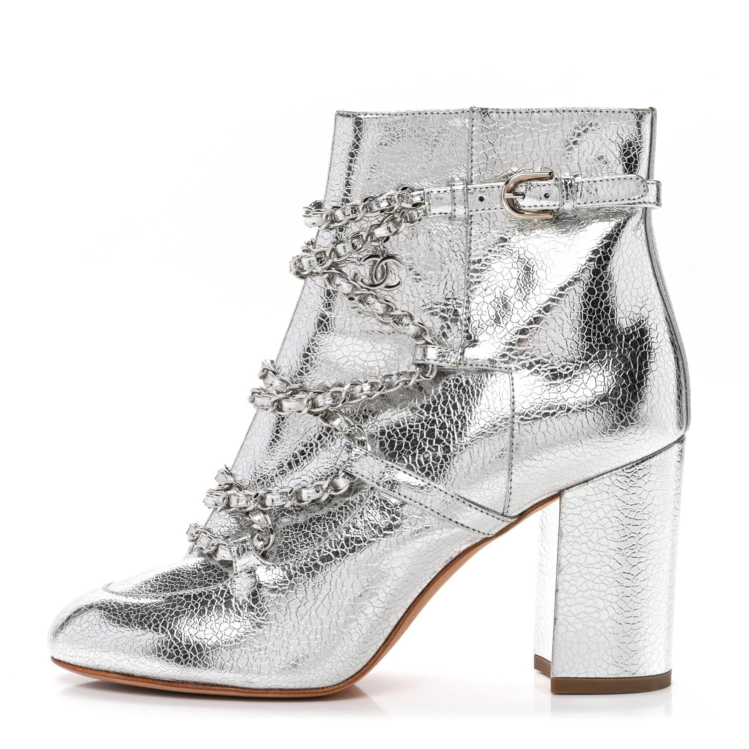 Chanel — Metallic Crackled Chain CC Short 38.5 — Designer Shoe — resale