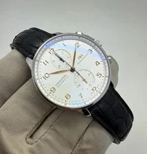 IWC — IWC Portuguese Chronograph Silver Dial Leather Steel IW371401 W/ Case — Watch — resale